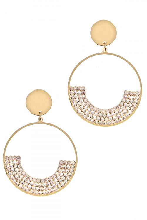 S1-4-4-LBE2165GD GOLD HOOP RHINESTONE EARRINGS/3PAIRS