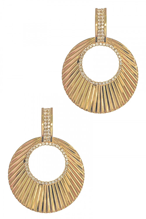 S1-5-4-LBE2174GD SHINNY GOLD ROUND WITH RHINESTONES EARRINGS/3PAIRS