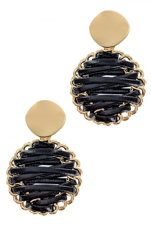 S1-2-2-LBE2179BK BLACK BRAIDED LEATHER WITH MATTE GOLD EARRINGS/3PAIRS