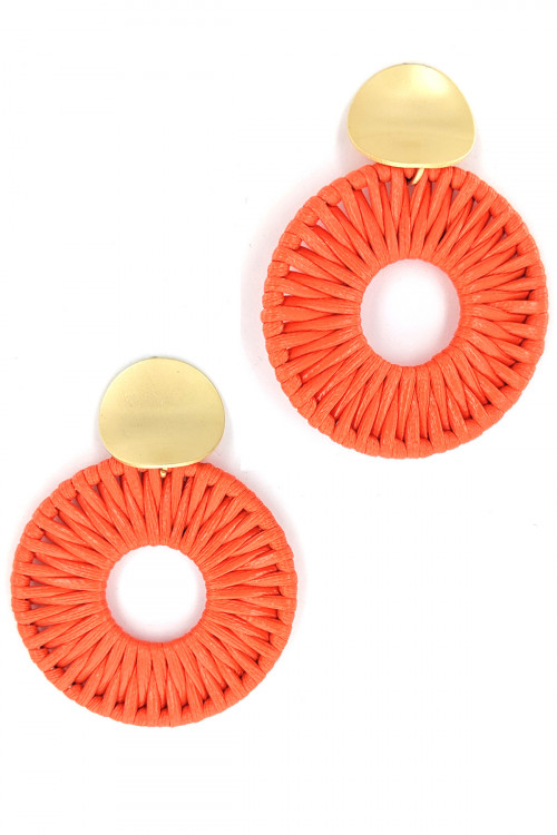 S1-2-3-LBE2181OR ORANGE BRAIDED LEATHER FASHION EARRINGS/3PAIRS