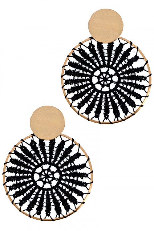 S1-3-2-LBE2182BK BLACK EMBROIDERY FASHION EARRINGS/3PAIRS