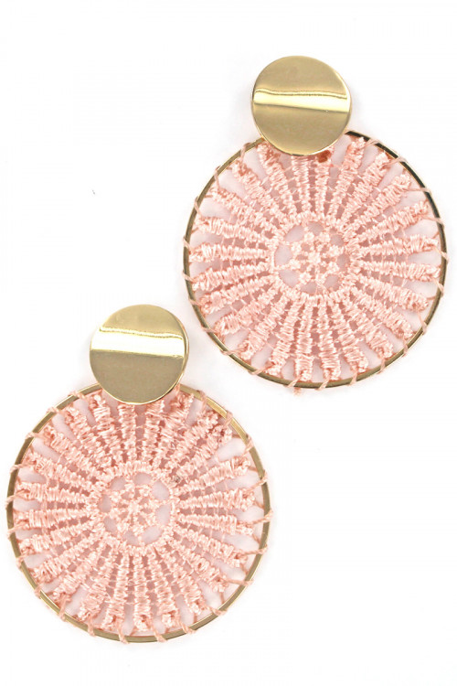 S1-1-4-LBE2182PK PINK EMBROIDERY FASHION EARRINGS/3PAIRS