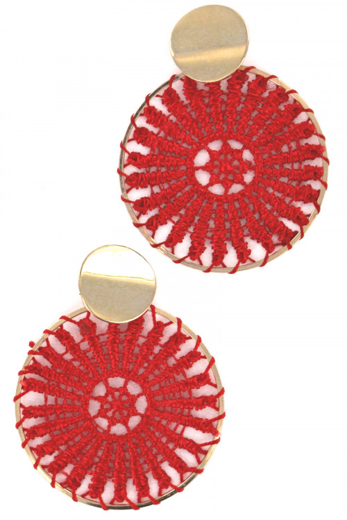 S1-1-4-LBE2182RD RED EMBROIDERY FASHION EARRINGS/3PAIRS