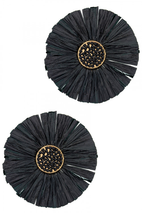 S1-1-3-LBE2183BK FLOWER RAFIA FASHION EARRINGS/3PAIRS