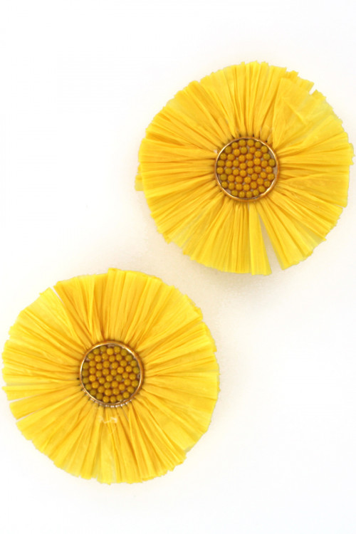 S1-1-2-LBE2183YE FLOWER RAFIA FASHION EARRINGS/3PAIRS