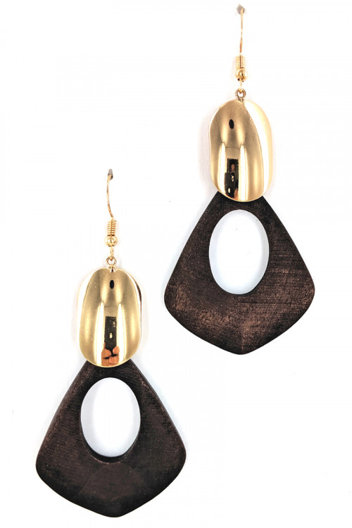 S1-2-2-LBE2200 GOLD AND WOOD FASHION EARRINGS/3PAIRS