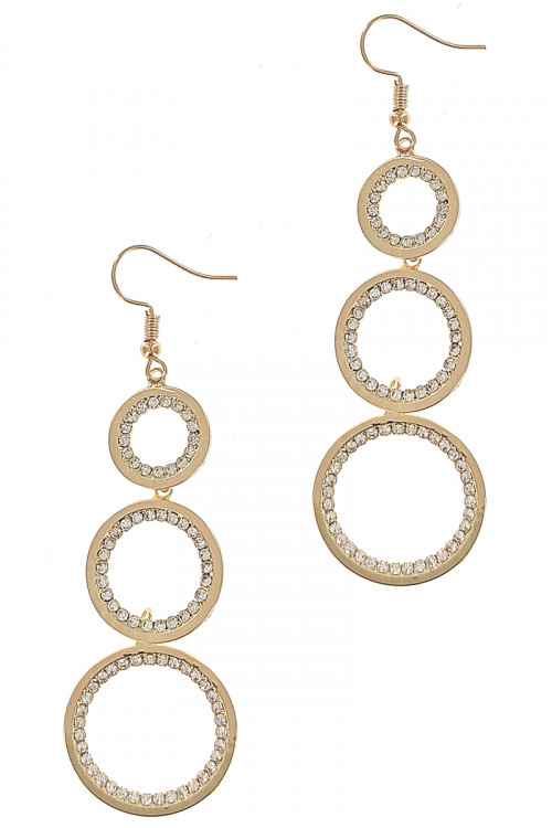 S1-2-1-LBE2227GD GOLD TRIPPLE CIRCLE DROP FASHION EARRINGS/3PAIRS