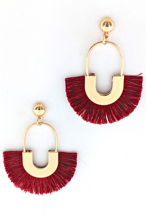 S1-2-1-LBE2276WN WINE COLOR TASSEL EARRINGS/3PAIRS