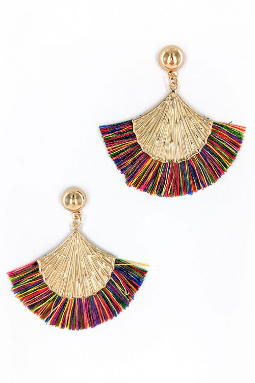 A1-4-3-LBE2277MIX MULTI COLOR TASSEL WITH GOLD SHELL FASHION EARRINGS/3PAIRS