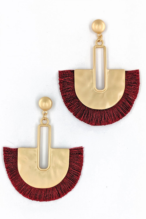 S1-3-3-LBE2278WN WINE MATTE GOLD WITH TASSEL EARRINGS/3PAIRS