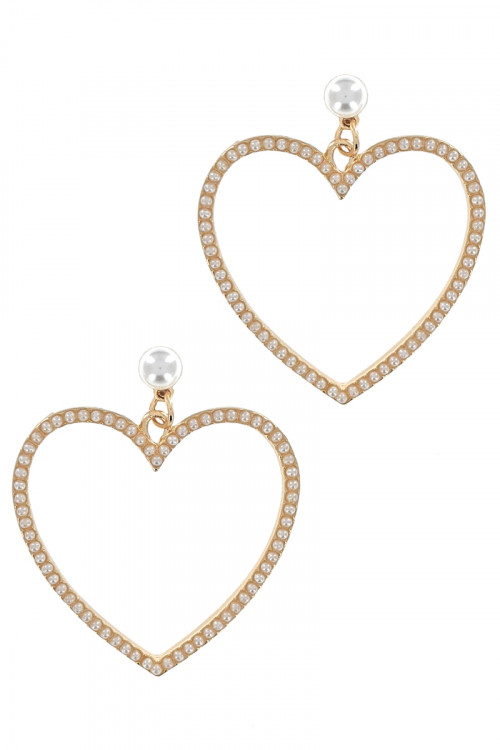 S1-2-4-LBE2303 MATTE GOLD HEART WITH PEARLS EARRING/3PAIRS