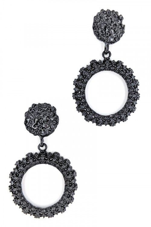 S1-4-4-LBE2310BK BLACK CIRCULAR POPCORN TEXTURE EARRINGS/3PAIRS