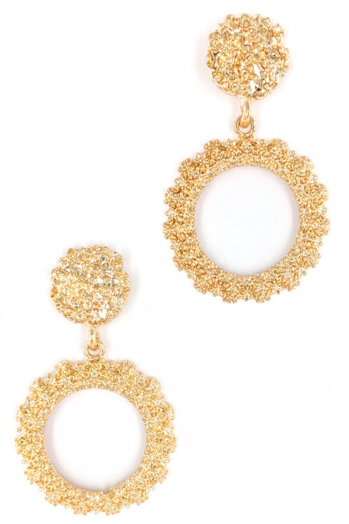 S1-4-4-LBE2310GD GOLD CIRCULAR POPCORN TEXTURE EARRINGS/3PAIRS