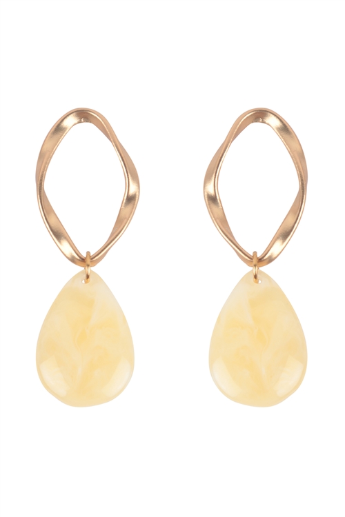 S1-1-5-LBE2318BE BEIGE TEARDROP MARBLE EARRINGS/3PAIRS