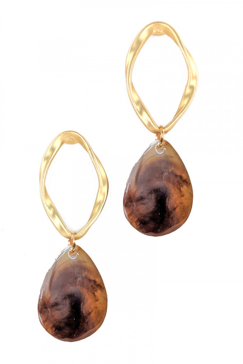 S1-1-5-LBE2318BR BROWN TEARDROP MARBLE EARRINGS/3PAIRS