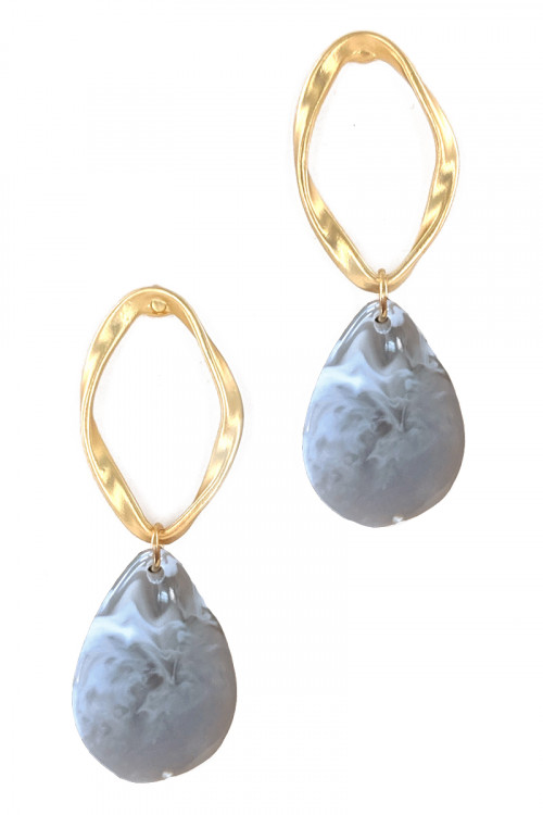 S1-1-5-LBE2318GR GREY TEARDROP MARBLE EARRINGS/3PAIRS