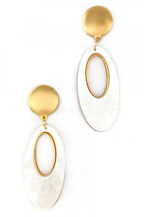 S1-1-2-LBE2320BE BEIGE SEASHELL COLOR OVAL FASHION EARRINGS /3PAIRS