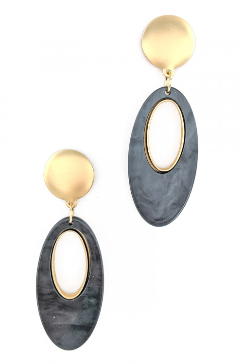 S1-1-4-LBE2320DKGR DARK GREY SEASHELL COLOR OVAL FASHION EARRINGS/3PAIRS