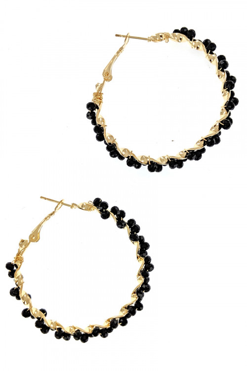 S1-4-4-LBE2323BK BLACK BEADED HOOP FAHION EARRINGS/3PAIRS