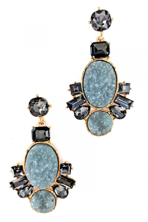 S1-4-3-LBE2328GR GREY DRUZY STONE FASHION EARRING/3PAIRS