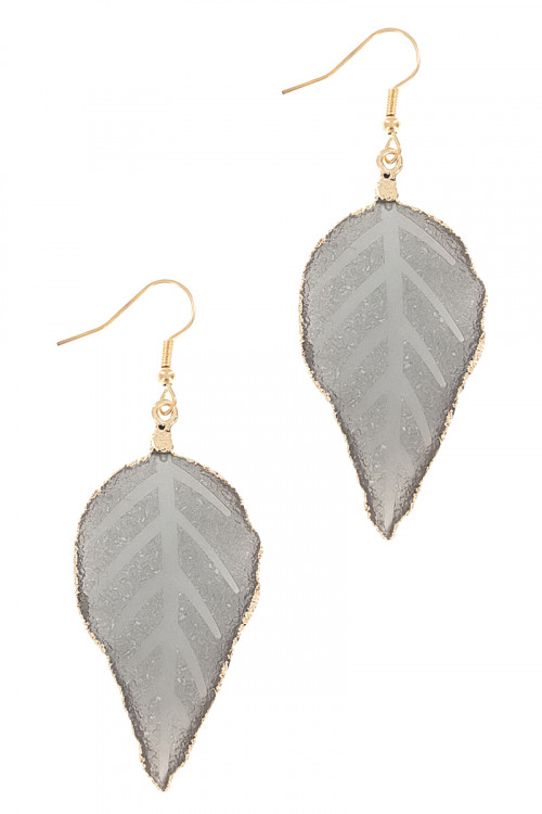 S1-7-3-LBE2334GY GREY LEAF DROP FASHION EARRINGS/3PAIRS