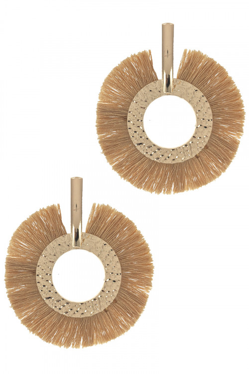 S1-6-4-LBE2346CF NATURAL TASSEL GOLD HOOP EARRINGS/3PAIRS