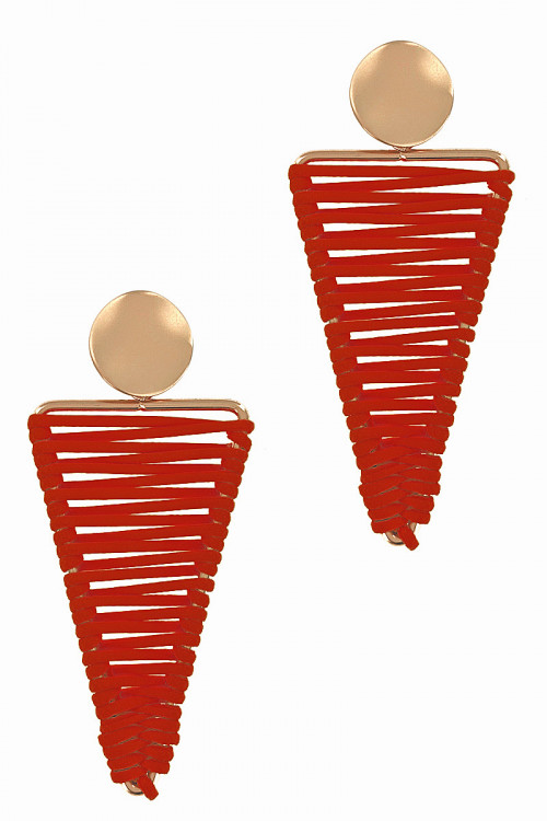 S1-6-4-LBE2350RD RED VEGAN LEATHER MATTE GOLD EARRINGS/3PAIRS