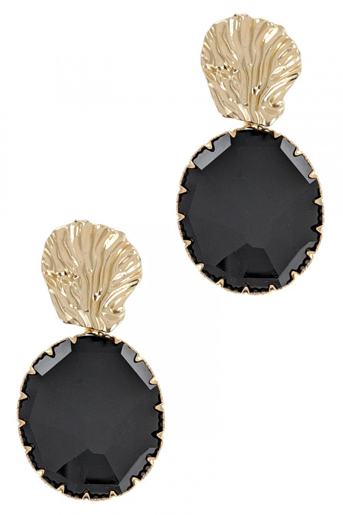 S1-1-1-LBE2357BK BLACK GOLD SHELL WITH BLACK ROUND GLASS DROP EARRINGS/3PAIRS
