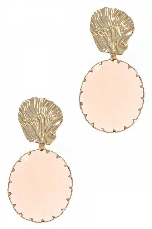 S1-1-1-LBE2357PK PINK GOLD SHELL WITH PINK ROUND GLASS DROP EARRINGS/3PAIRS