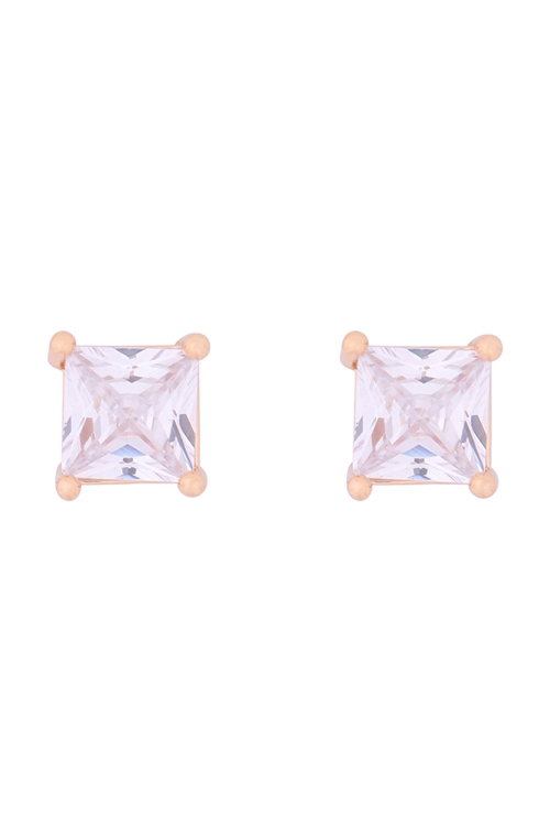 S1-4-3-E279-G - ORG 6MM SQUARE CUBIC ZIRCONIA STUD EARRINGS-GOLD/1PC
