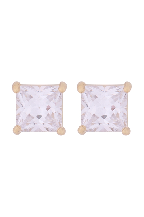 S1-4-3-E280-G - ORG 7MM SQUARE CUBIC ZIRCONIA STUD EARRINGS - GOLD/6PCS