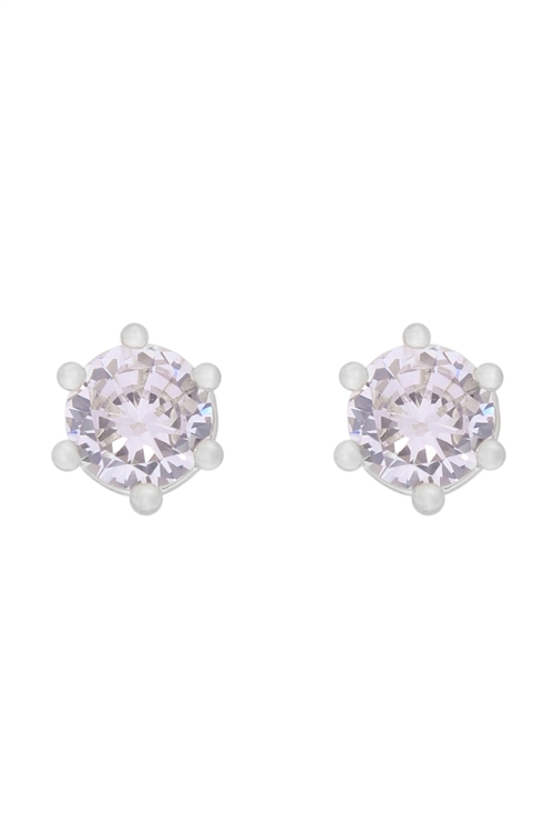 S1-4-4-E300-S - 5MM SILVER CUBIC ZIRCONIA STUD EARRINGS/6PCS