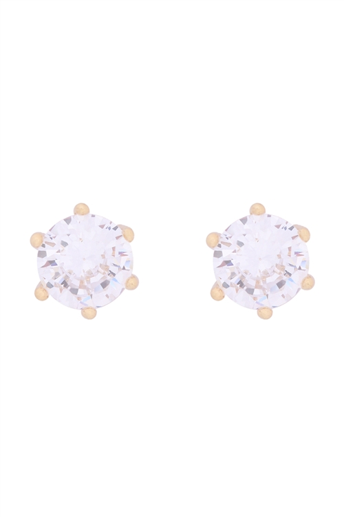 S1-5-2-E302-G - ORG 7MM ROUND CUBIC ZIRCONIA STUD EARRINGS - GOLD/1PC