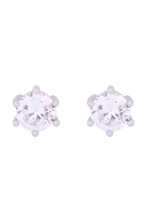 S1-2-5-E302-S - 7MM ROUND CUBIC ZIRCONIA STUD EARRINGS - SILVER/1PC