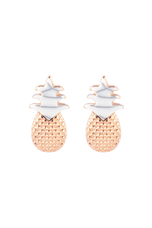 A2-1-2-E6612GD-WHT - PINEAPPLE SEMI PRECIOUS STONE POST EARRINGS - GOLD WHITE/1PC