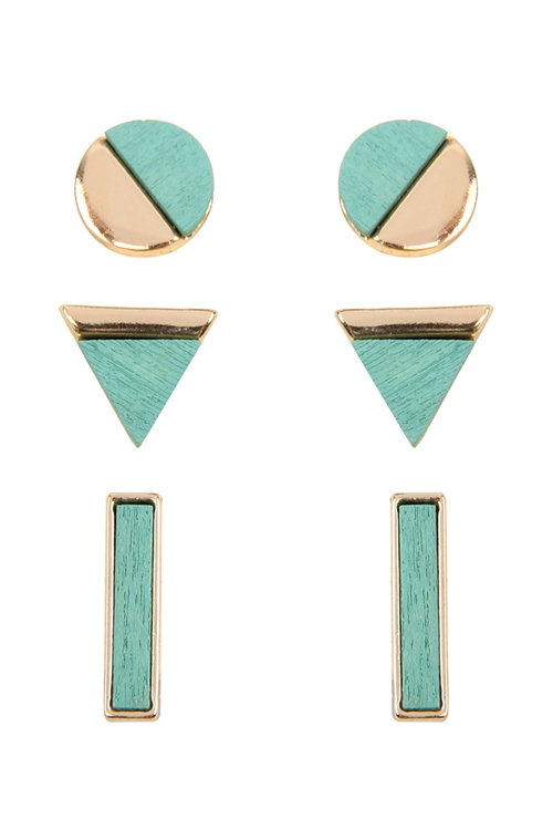 S24-1-4-E6827GDTQS - CIRCLE TRIANGLE BAR STUD EARRINGS SET - TURQUOISE/6PCS