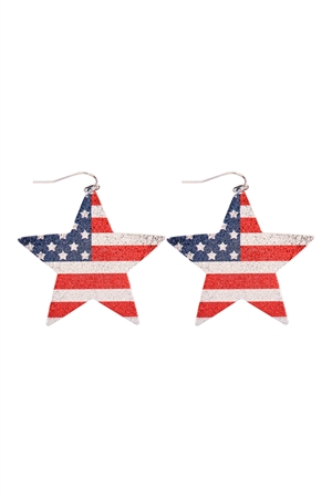 S6-4-4-E6914RNB - USA FLAG STAR FISH HOOK DROP EARRINGS/1PC