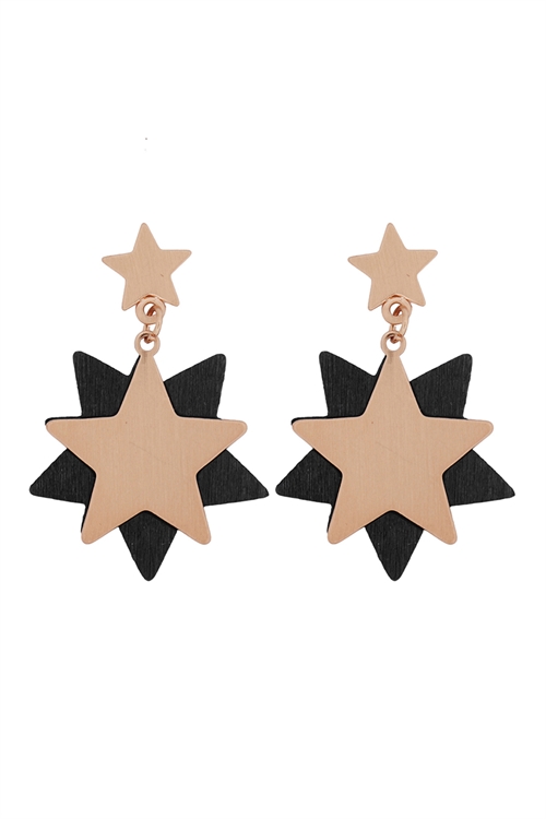 S-22-12-5-E6919BK -STARRY WOOD DANGLE POST EARRINGS-BLACK GOLD/6PCS