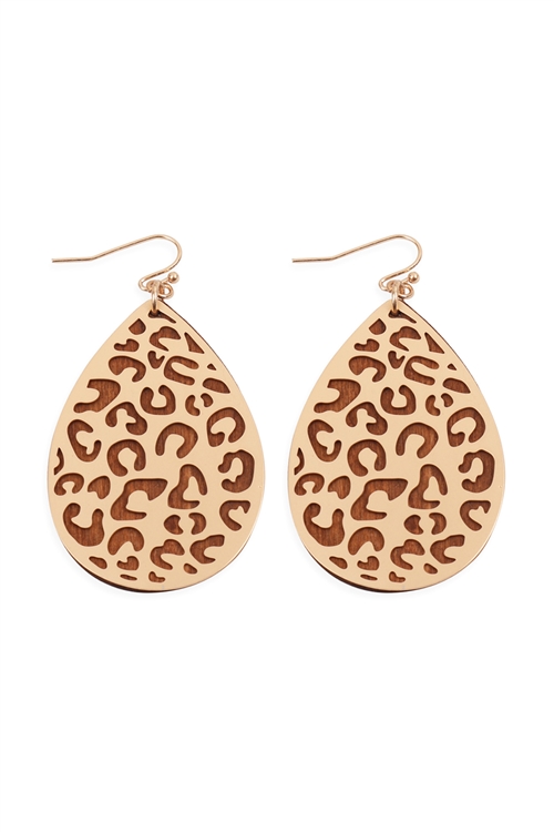 S22-2-4-E6922BRW-LEOPARD FILIGREE WOOD EARRINGS-BROWN/6PCS