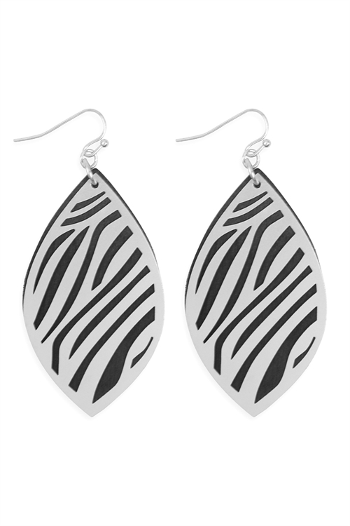 S25-6-2-E6923MS-BK SILVER BLACK ZEBRA FILIGREE WOOD MARQUISE EARRINGS/6PAIRS (NOW $1.00 ONLY!)
