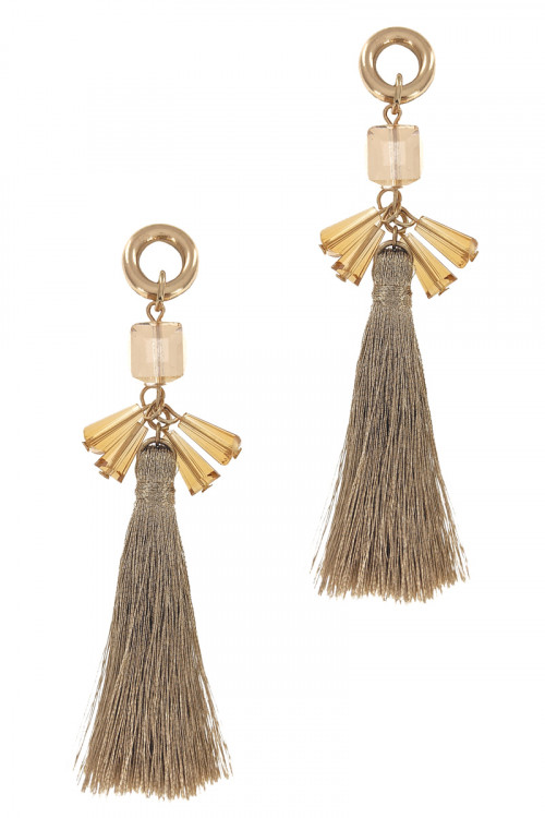 S1-6-4-LBE7392GD GOLD TASSEL WITH BEADS FASHION EARRINGS/3PAIRS