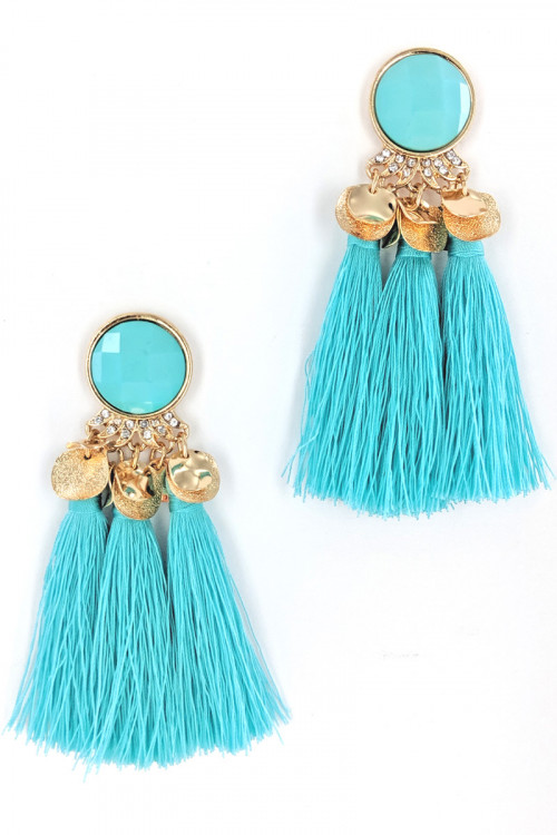 S1-1-3-LBE7407MT MINT TRIPPLE TASSEL FASHION EARRINGS/3PAIRS