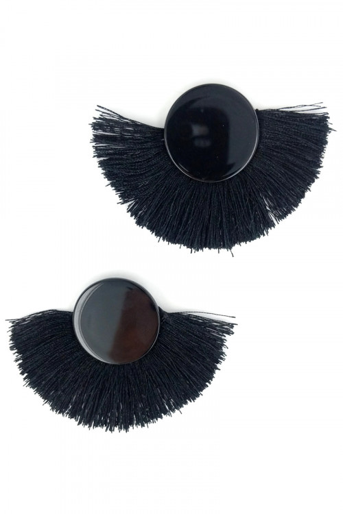 S1-2-1-LBE7408BK BLACK BUTTON STYLE WITH MATCHING COLOR TASSEL EARRINGS/3PAIRS