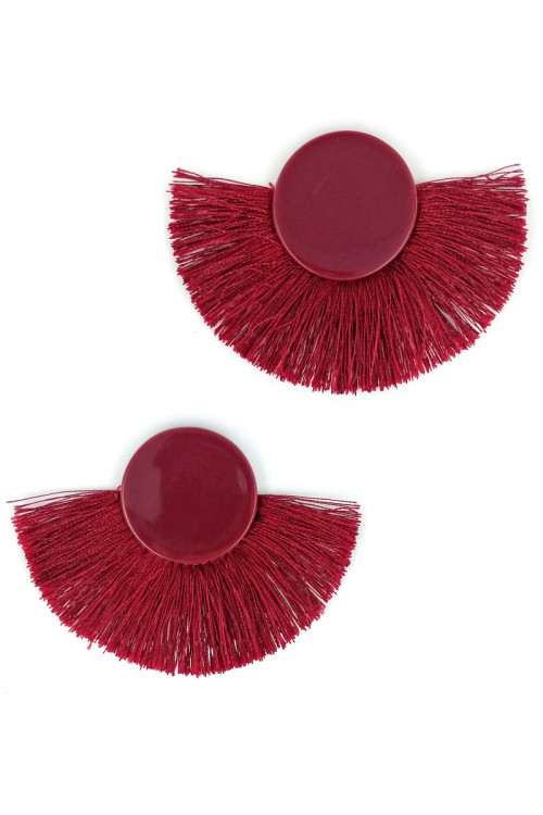 237-D-LBE7408BURG BURGUNDY BUTTON STYLE WITH MATCHING COLOR TASSEL EARRINGS/3PAIRS