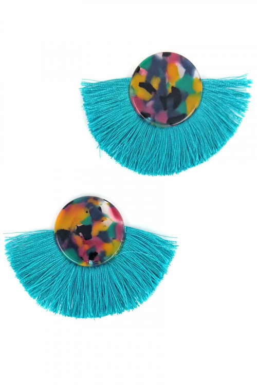 S1-1-4-LBE7408DMU MULTICOLOR BUTTON STYLE WITH AQUA TASSEL EARRINGS/3PAIRS