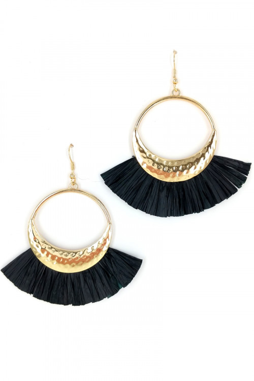 S1-3-2-LBE7414BK BLACK RAFFIA HOOP FASHION EARRINGS/3PAIRS