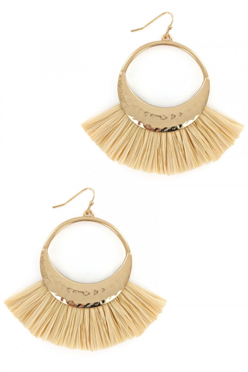 S1-3-4-LBE7414NT NATURAL COLOR RAFFIA HOOP FASHION EARRINGS/3PAIRS