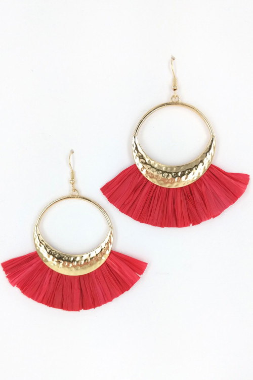 S1-1-1-LBE7414RE RED RAFFIA FASHION EARRINGS/3PAIRS