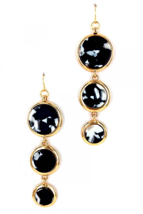 S1-1-4-LBE7441BW BLACK & WHITE RESIN DROP EARRINGS/6PAIRS