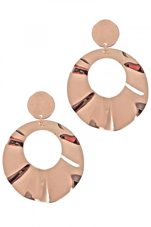 S1-1-1-LBE7448RG ROSE GOLD FASHION METAL REFLECTIVE EARRINGS/6PAIRS